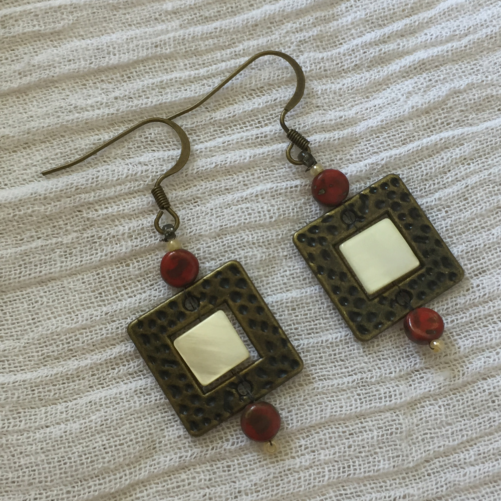 Metal industrial square dangle earrings